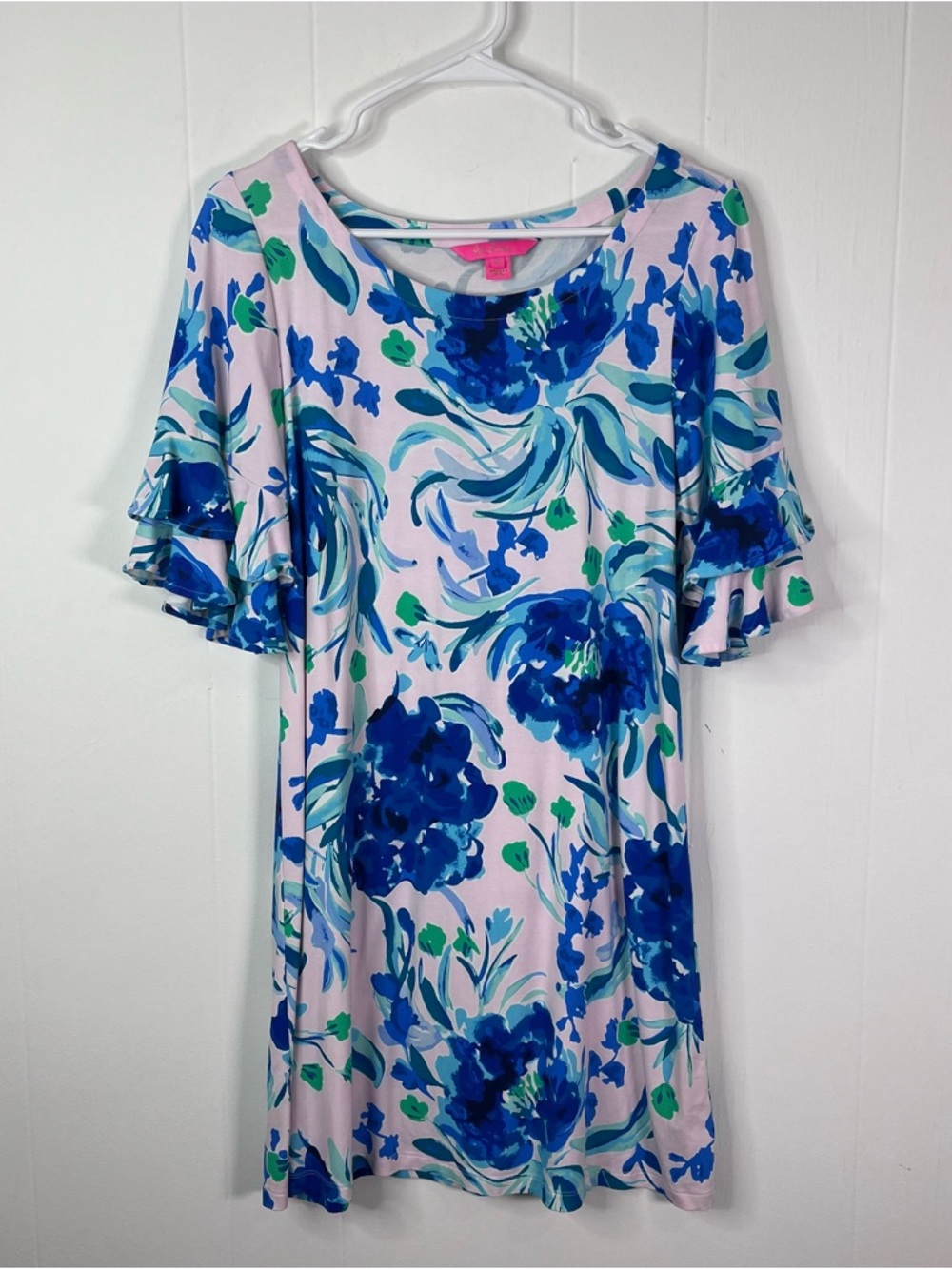 Lilly Pulitzer Pink Floral Mini Dress with Blue & Green Print